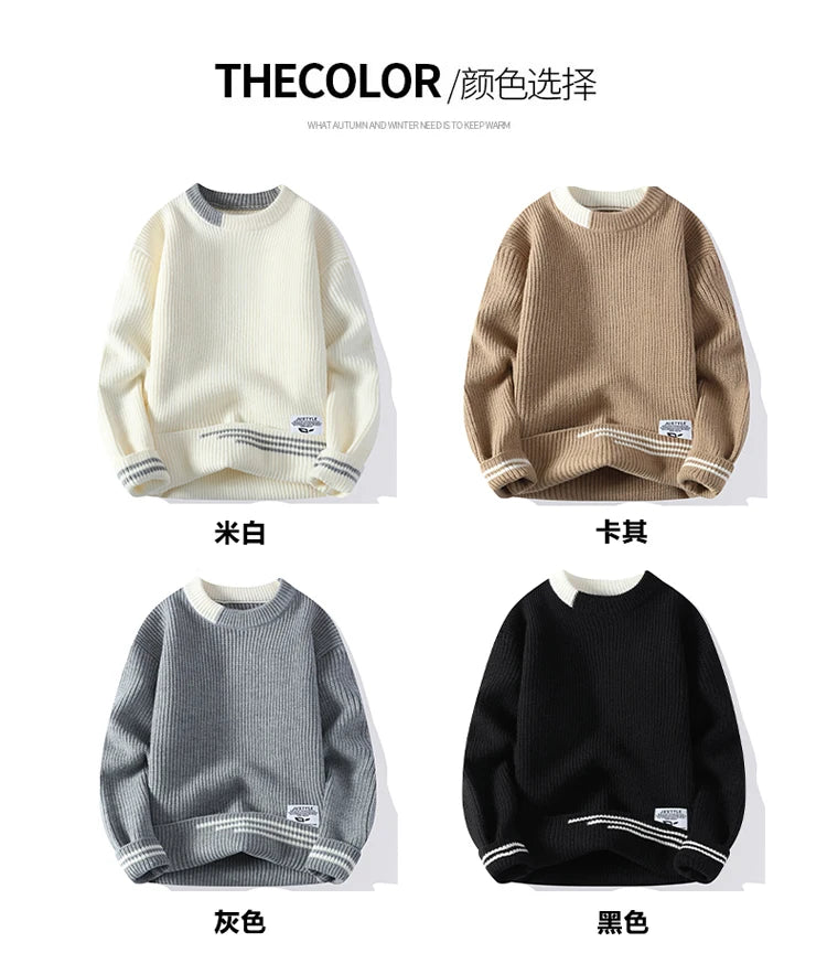 Co brandy Men Retro Color Collision Twist Sweater Loose Fit Round Neck Knit Jumper Pullover Autumn Winter Casual 4 Colors Knitted Sweaters