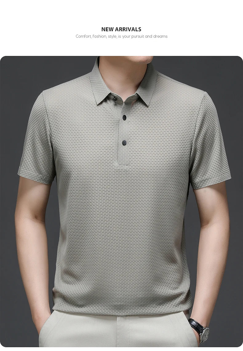 Co Brandy Summer Men's High-quality Ice Silk Short Sleeved Polo Shirt, New Luxury and Fashionable Casual Cool Breathable T-shirt Top