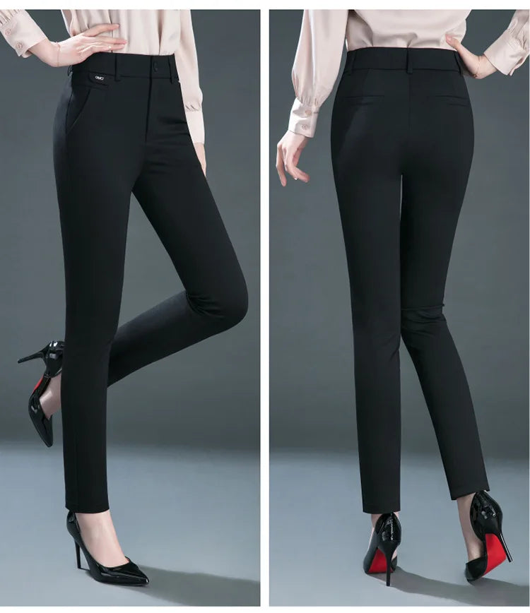 Co brandy Multiple Pockets Clothes Straight Leg Pants Elegant Woman Dress Pants Women's Stretch Casual Trousers Clothing