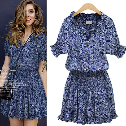 Co brandy 2025 New Summer Fashion New Trend Short sleeved Printed Leisure Comfortable Versatile V-neck Dress for Women