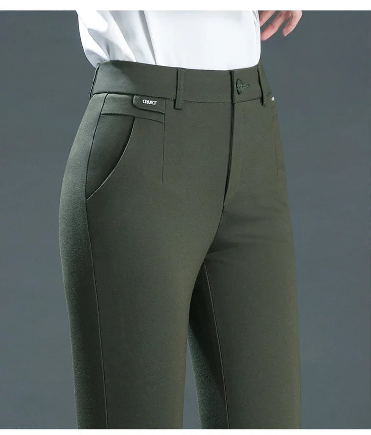 Co brandy Multiple Pockets Clothes Straight Leg Pants Elegant Woman Dress Pants Women's Stretch Casual Trousers Clothing