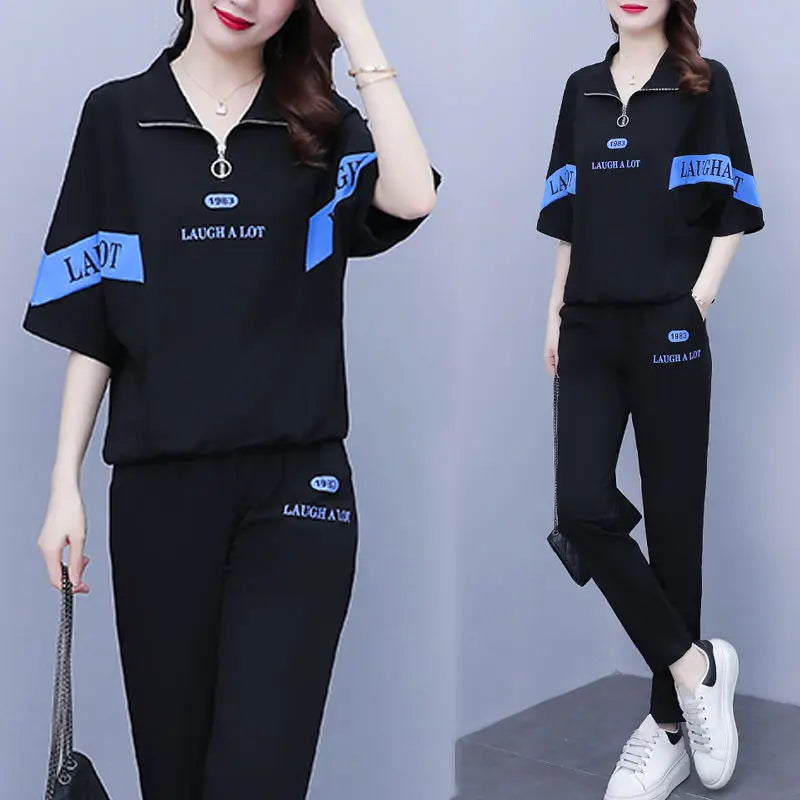 Co brandy Women's Summer Casual Sportswear Set, Korean Version, Fashionable Loose Fitting Two-piece Set Sets Womens 2 Piece