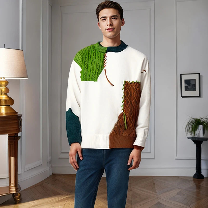 Co brandy 2025 Autumn Winter Warm Sweaters Patchwork Pullovers Korean Style Round Neck Knitted Sweater Men Women Fashion Knitwear