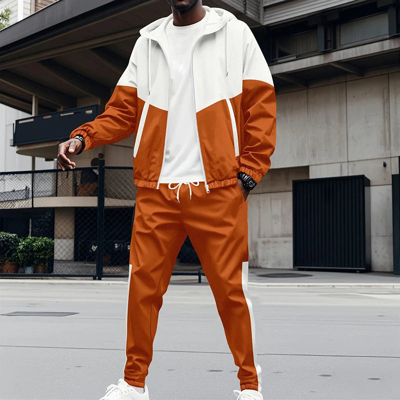 Co brandy Fashion Patchwork Tracksuits Men's Long Sleeve Hooded Jacket And Pants Two Piece Sets Spring Casual Loose Outfits Men Sports Suit