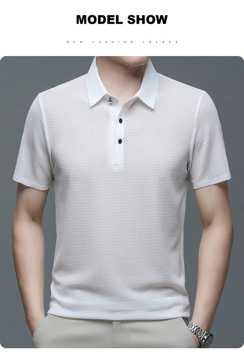 Co Brandy Summer Men's High-quality Ice Silk Short Sleeved Polo Shirt, New Luxury and Fashionable Casual Cool Breathable T-shirt Top