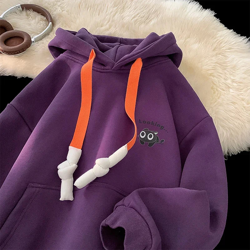 Co brandy Sweatshirt New Autumn Men's Women's Hoodie Drawstring Clash Color Cartoon Cat Pattern Hoodies Casual Male Hooded