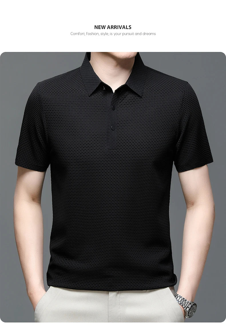 Co Brandy Summer Men's High-quality Ice Silk Short Sleeved Polo Shirt, New Luxury and Fashionable Casual Cool Breathable T-shirt Top