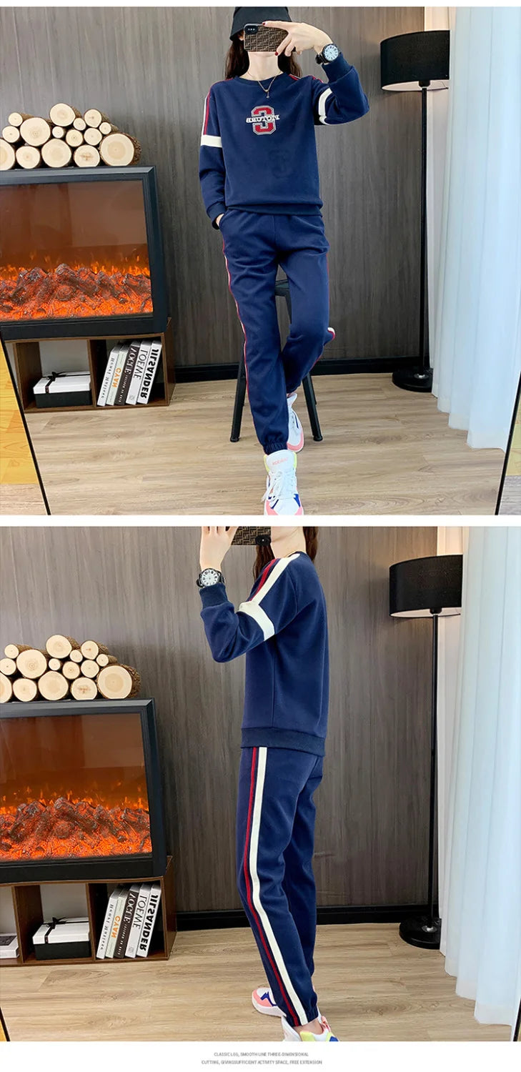 Co brandy High End Pure Cotton Casual Suit for Women's Spring and Autumn Thin 2025 Round Neck Oversized Running Suit Two Piece Set pant Set