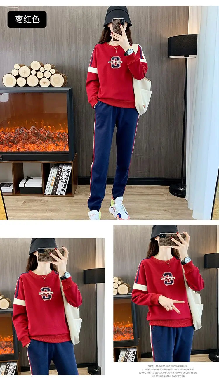 Co brandy High End Pure Cotton Casual Suit for Women's Spring and Autumn Thin 2025 Round Neck Oversized Running Suit Two Piece Set pant Set