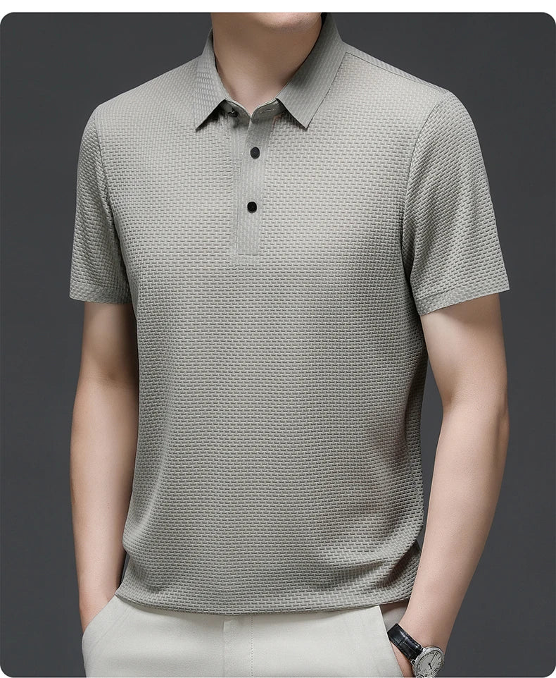 Co Brandy Summer Men's High-quality Ice Silk Short Sleeved Polo Shirt, New Luxury and Fashionable Casual Cool Breathable T-shirt Top