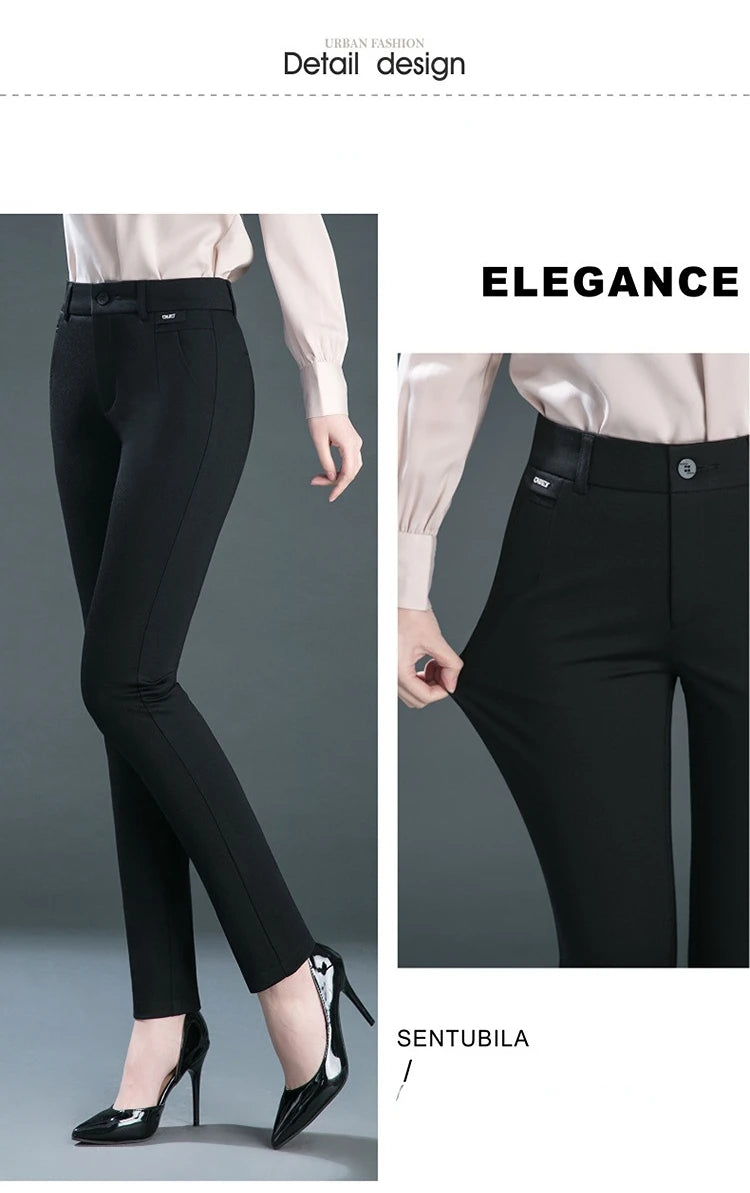 Co brandy Multiple Pockets Clothes Straight Leg Pants Elegant Woman Dress Pants Women's Stretch Casual Trousers Clothing