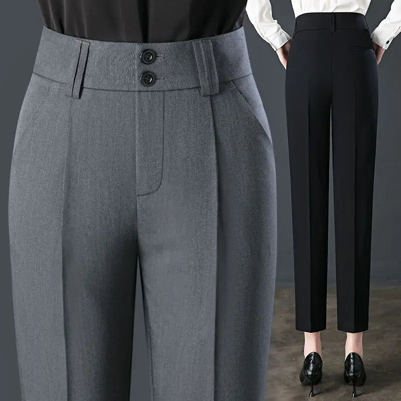 Co brandy Office Lady Fashion Slim Pencil Pants Spring Autumn New Women High Waist Elastic Solid Pocket Straight Korean Casual Trousers