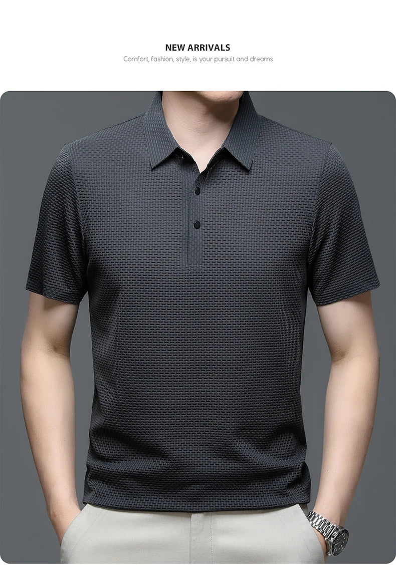 Co Brandy Summer Men's High-quality Ice Silk Short Sleeved Polo Shirt, New Luxury and Fashionable Casual Cool Breathable T-shirt Top