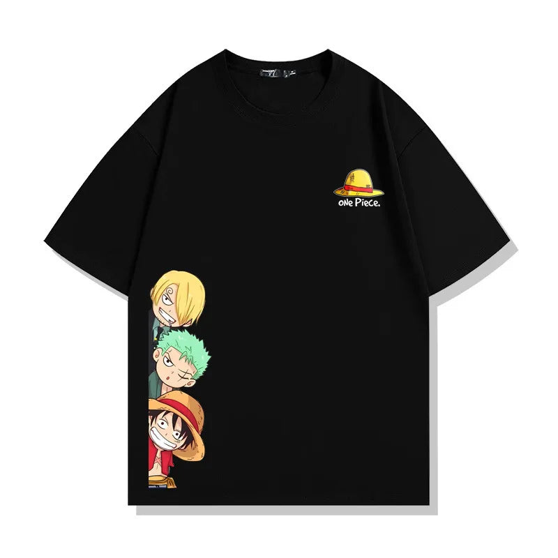 Co Brandy Japanese anime One Piece Luffy series printed men's and women's T-shirt trend comfortable thick round neck short sleeve T-shirt