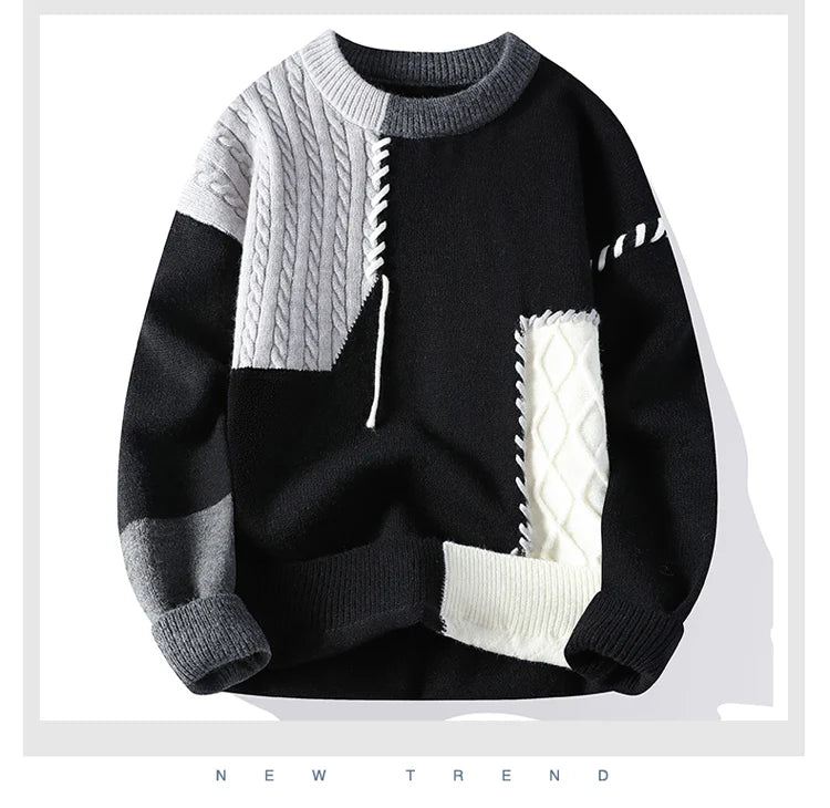 Co brandy 2025 Autumn Winter Warm Sweaters Patchwork Pullovers Korean Style Round Neck Knitted Sweater Men Women Fashion Knitwear