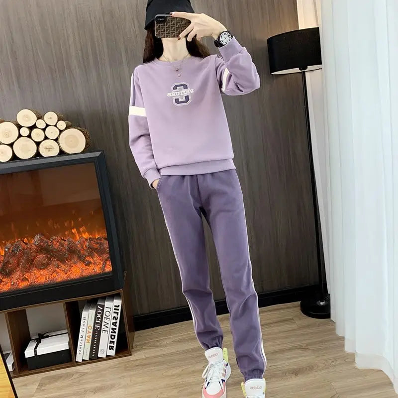 Co brandy High End Pure Cotton Casual Suit for Women's Spring and Autumn Thin 2025 Round Neck Oversized Running Suit Two Piece Set pant Set