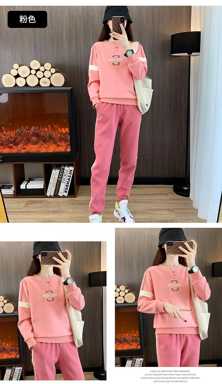 Co brandy High End Pure Cotton Casual Suit for Women's Spring and Autumn Thin 2025 Round Neck Oversized Running Suit Two Piece Set pant Set