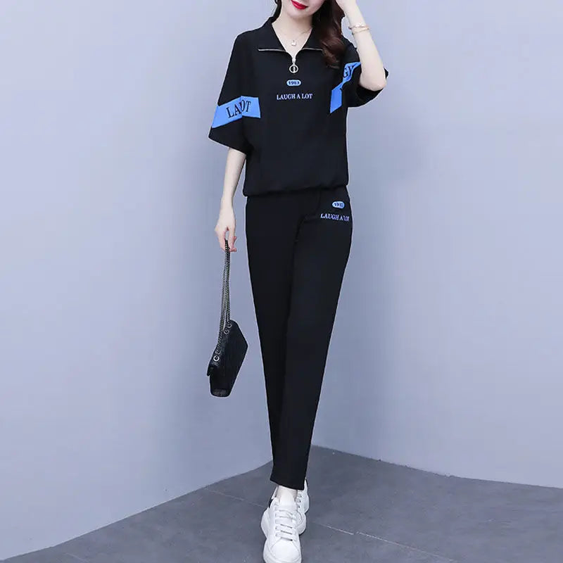 Co brandy Women's Summer Casual Sportswear Set, Korean Version, Fashionable Loose Fitting Two-piece Set Sets Womens 2 Piece