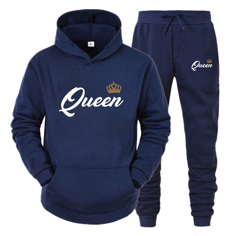 Co brandy Couple Sportwear 2025 Fashion Set KING QUEEN Printed Lover Hooded Suits Hoodie and Pants 2pcs Set Streetwear Men Women Clothing