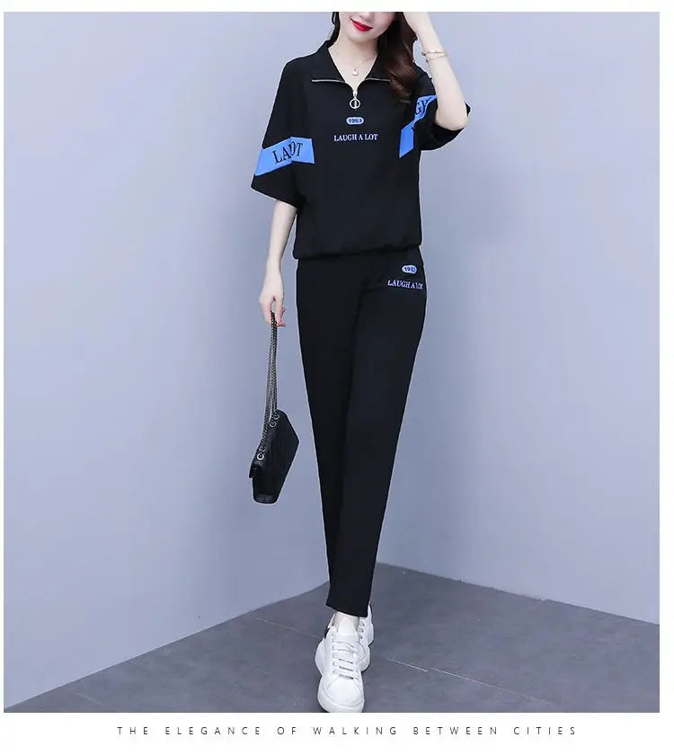 Co brandy Women's Summer Casual Sportswear Set, Korean Version, Fashionable Loose Fitting Two-piece Set Sets Womens 2 Piece