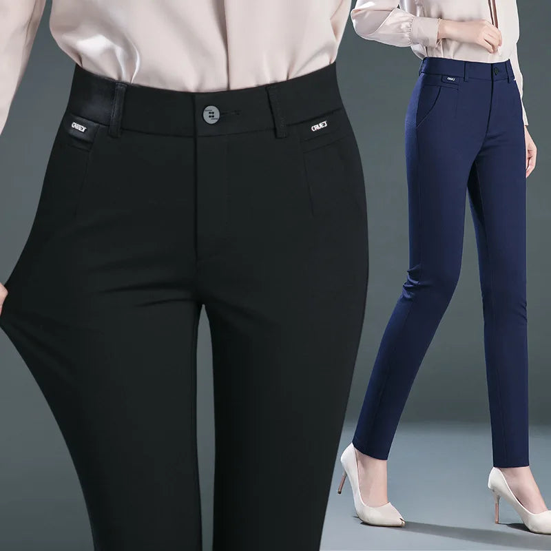 Co brandy Multiple Pockets Clothes Straight Leg Pants Elegant Woman Dress Pants Women's Stretch Casual Trousers Clothing