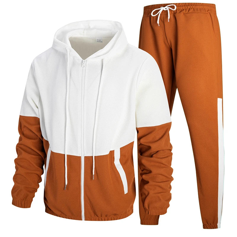 Co brandy Fashion Patchwork Tracksuits Men's Long Sleeve Hooded Jacket And Pants Two Piece Sets Spring Casual Loose Outfits Men Sports Suit