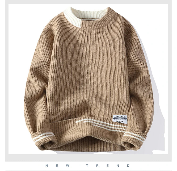 Co brandy Men Retro Color Collision Twist Sweater Loose Fit Round Neck Knit Jumper Pullover Autumn Winter Casual 4 Colors Knitted Sweaters