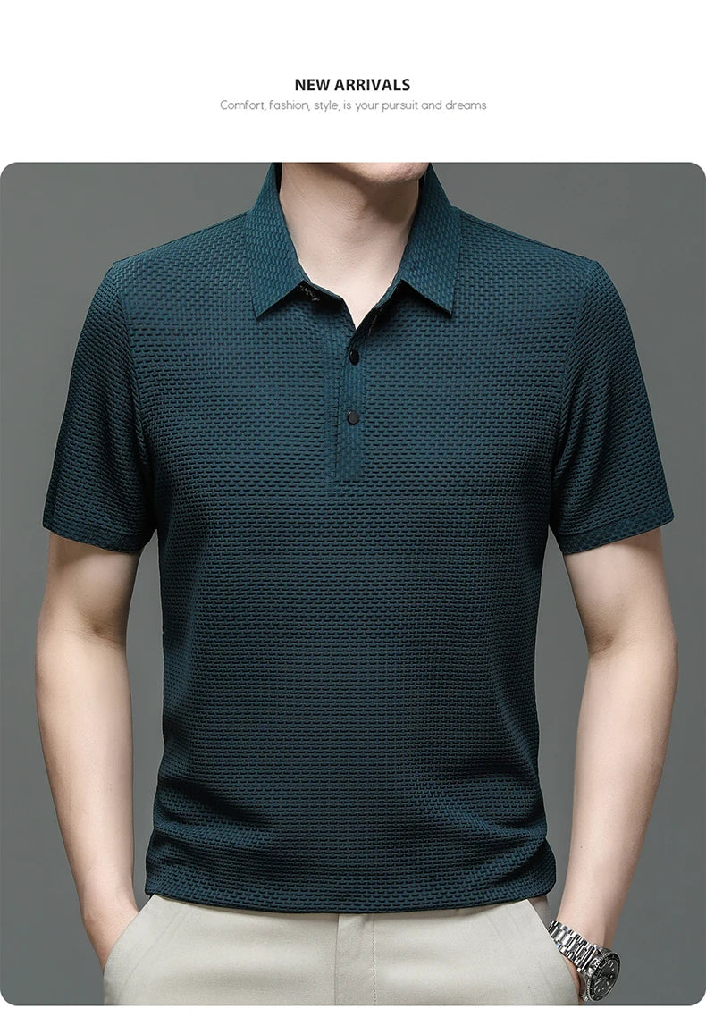 Co Brandy Summer Men's High-quality Ice Silk Short Sleeved Polo Shirt, New Luxury and Fashionable Casual Cool Breathable T-shirt Top