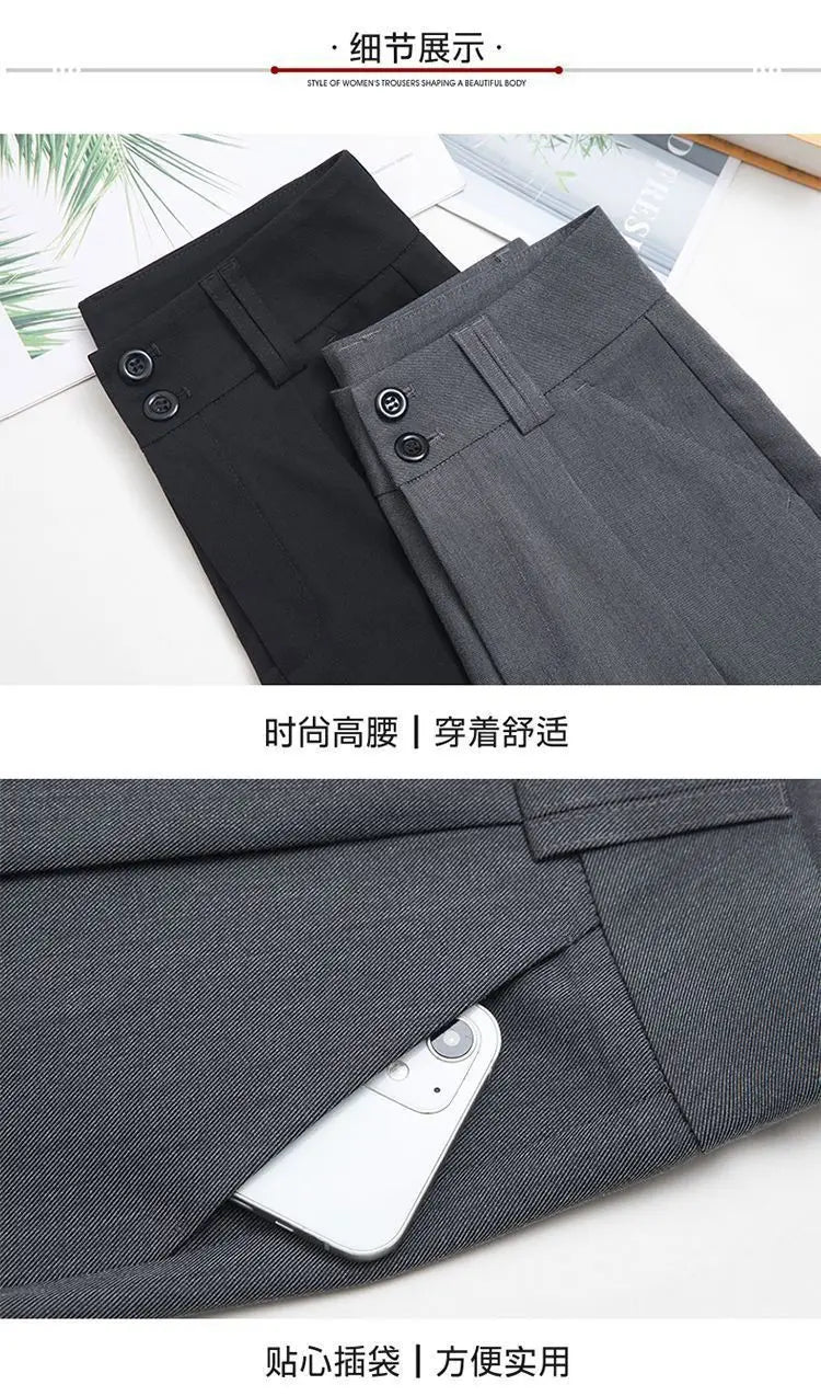 Co brandy Office Lady Fashion Slim Pencil Pants Spring Autumn New Women High Waist Elastic Solid Pocket Straight Korean Casual Trousers