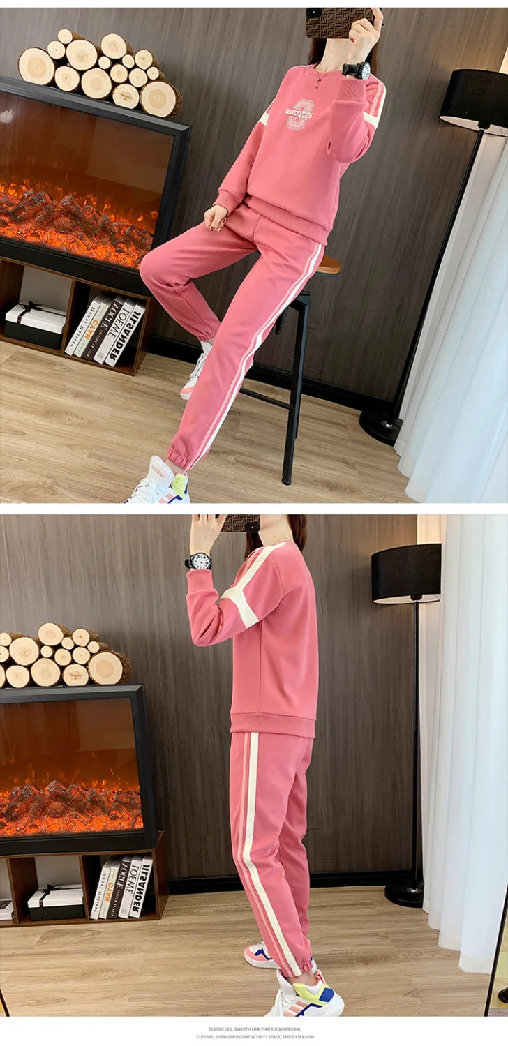 Co brandy High End Pure Cotton Casual Suit for Women's Spring and Autumn Thin 2025 Round Neck Oversized Running Suit Two Piece Set pant Set