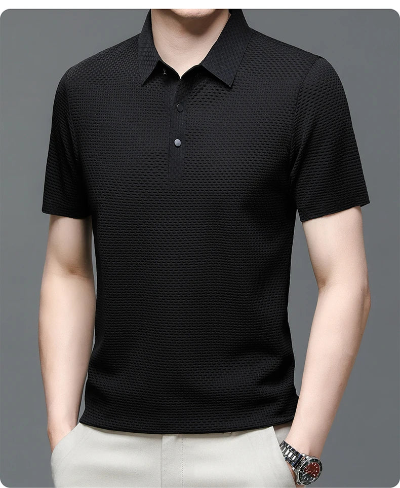 Co Brandy Summer Men's High-quality Ice Silk Short Sleeved Polo Shirt, New Luxury and Fashionable Casual Cool Breathable T-shirt Top