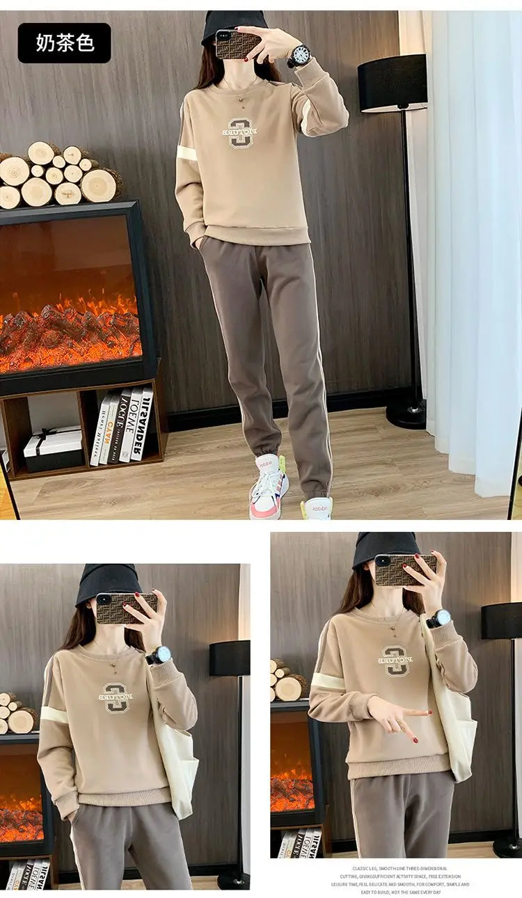 Co brandy High End Pure Cotton Casual Suit for Women's Spring and Autumn Thin 2025 Round Neck Oversized Running Suit Two Piece Set pant Set