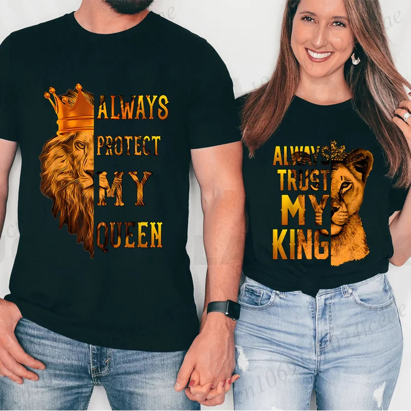 Co brandy Couple Tee Always Protect My Queen/always Trust My King T-shirt King Queen Graphic Tee Shirt for Lover Unisex Tops Birthday Gifts