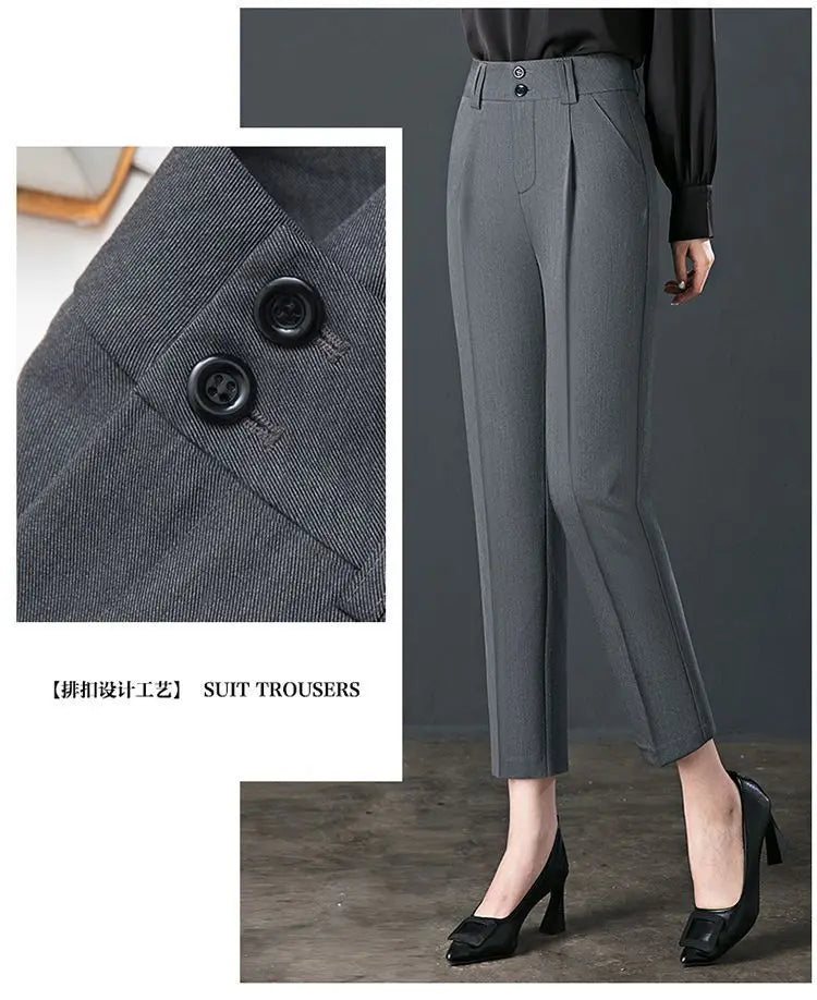 Co brandy Office Lady Fashion Slim Pencil Pants Spring Autumn New Women High Waist Elastic Solid Pocket Straight Korean Casual Trousers