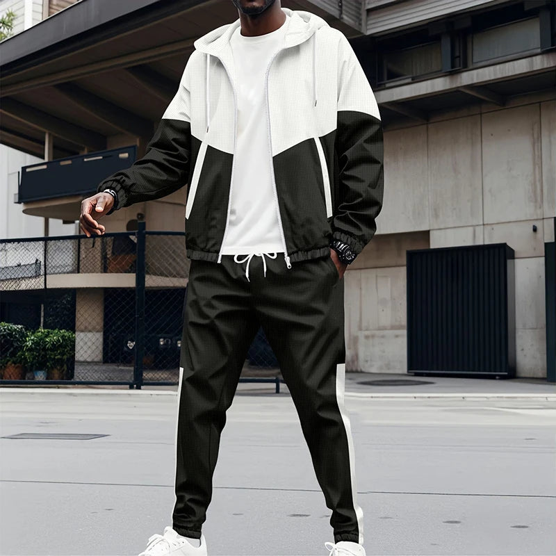 Co brandy Fashion Patchwork Tracksuits Men's Long Sleeve Hooded Jacket And Pants Two Piece Sets Spring Casual Loose Outfits Men Sports Suit