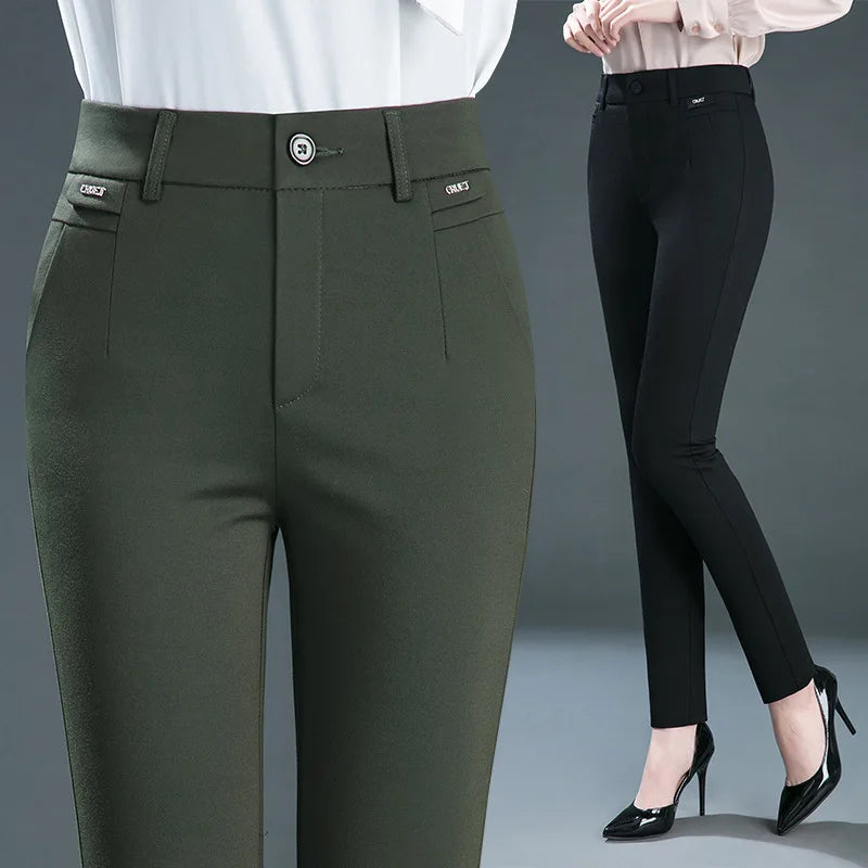 Co brandy Multiple Pockets Clothes Straight Leg Pants Elegant Woman Dress Pants Women's Stretch Casual Trousers Clothing