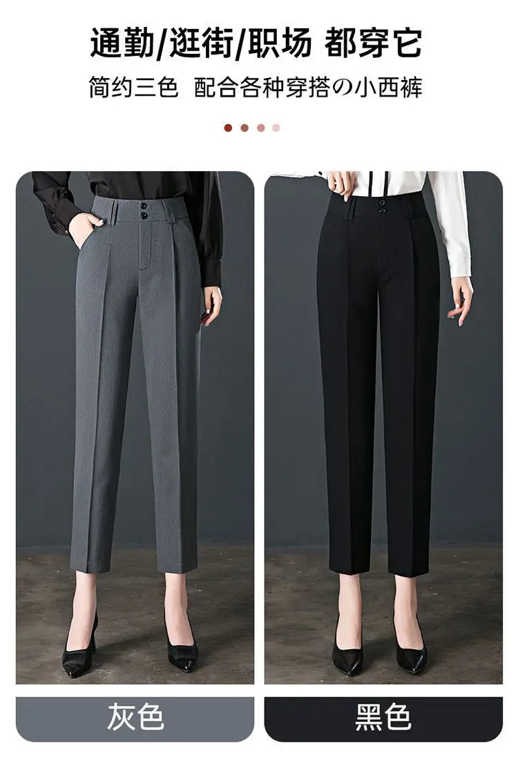 Co brandy Office Lady Fashion Slim Pencil Pants Spring Autumn New Women High Waist Elastic Solid Pocket Straight Korean Casual Trousers