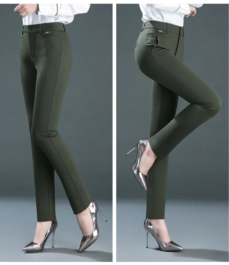 Co brandy Multiple Pockets Clothes Straight Leg Pants Elegant Woman Dress Pants Women's Stretch Casual Trousers Clothing