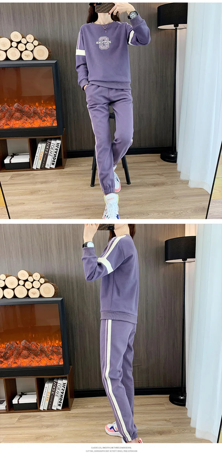 Co brandy High End Pure Cotton Casual Suit for Women's Spring and Autumn Thin 2025 Round Neck Oversized Running Suit Two Piece Set pant Set