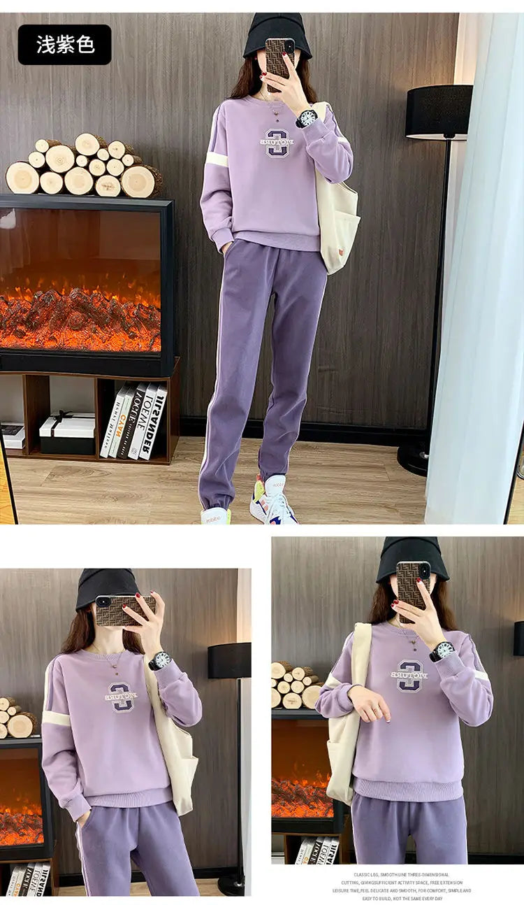 Co brandy High End Pure Cotton Casual Suit for Women's Spring and Autumn Thin 2025 Round Neck Oversized Running Suit Two Piece Set pant Set