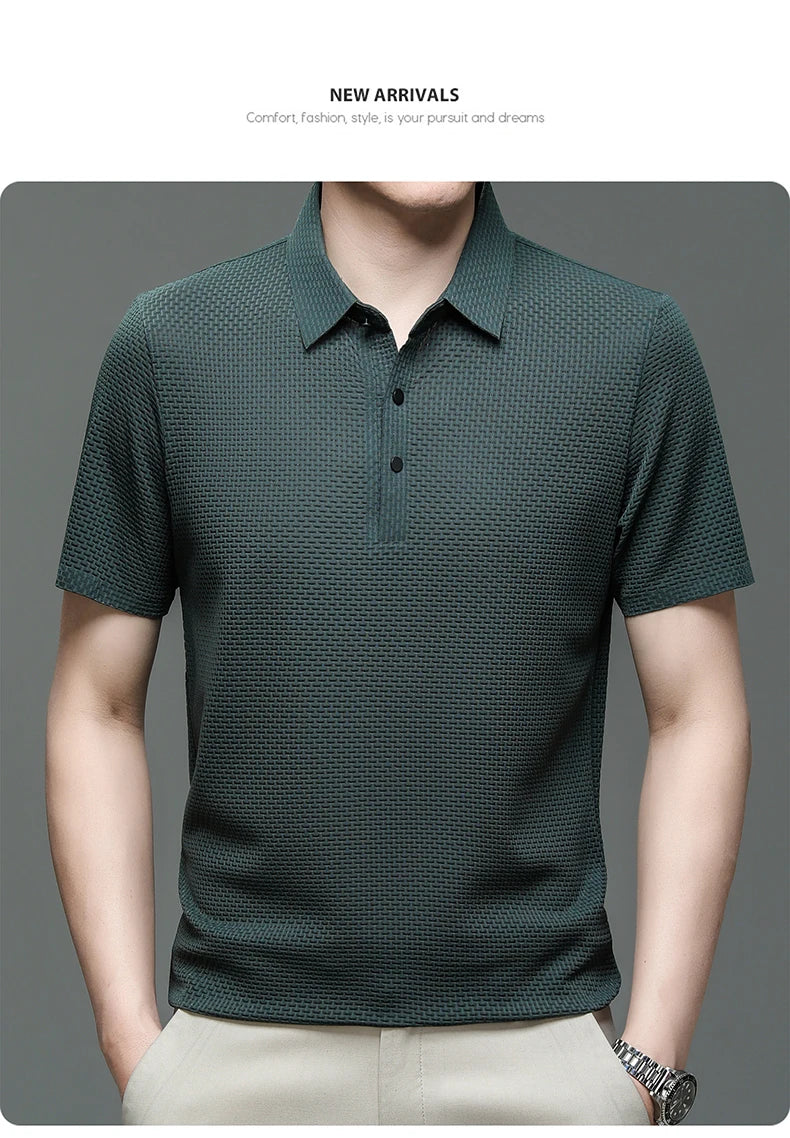 Co Brandy Summer Men's High-quality Ice Silk Short Sleeved Polo Shirt, New Luxury and Fashionable Casual Cool Breathable T-shirt Top