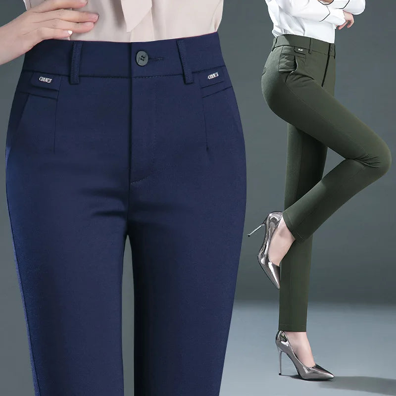 Co brandy Multiple Pockets Clothes Straight Leg Pants Elegant Woman Dress Pants Women's Stretch Casual Trousers Clothing