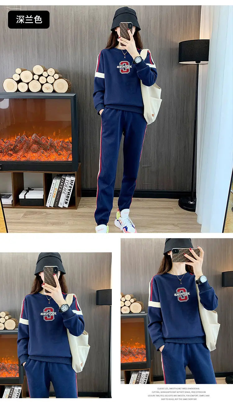 Co brandy High End Pure Cotton Casual Suit for Women's Spring and Autumn Thin 2025 Round Neck Oversized Running Suit Two Piece Set pant Set