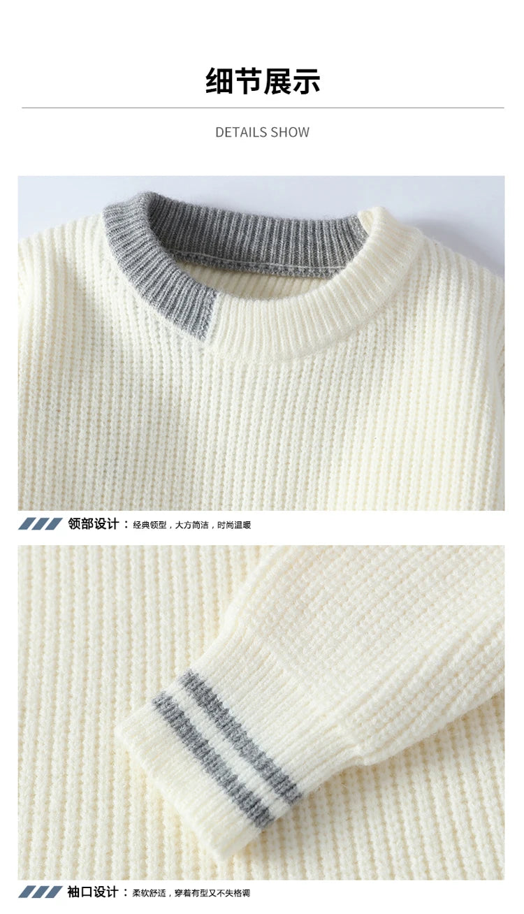 Co brandy Men Retro Color Collision Twist Sweater Loose Fit Round Neck Knit Jumper Pullover Autumn Winter Casual 4 Colors Knitted Sweaters