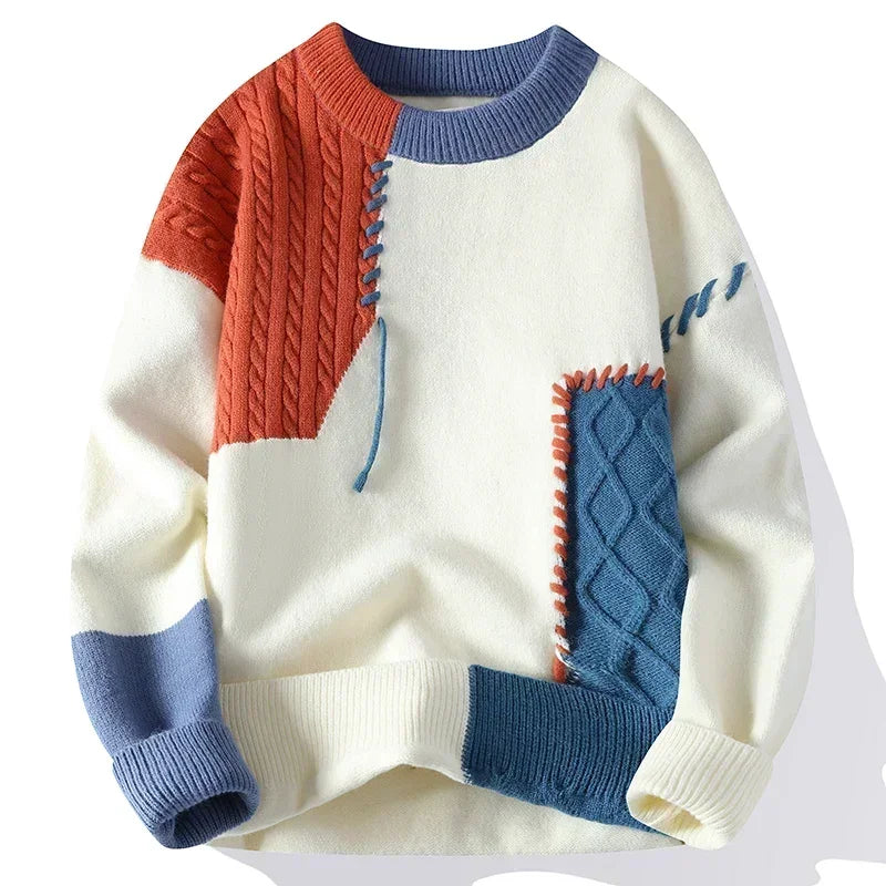 Co brandy 2025 Autumn Winter Warm Sweaters Patchwork Pullovers Korean Style Round Neck Knitted Sweater Men Women Fashion Knitwear