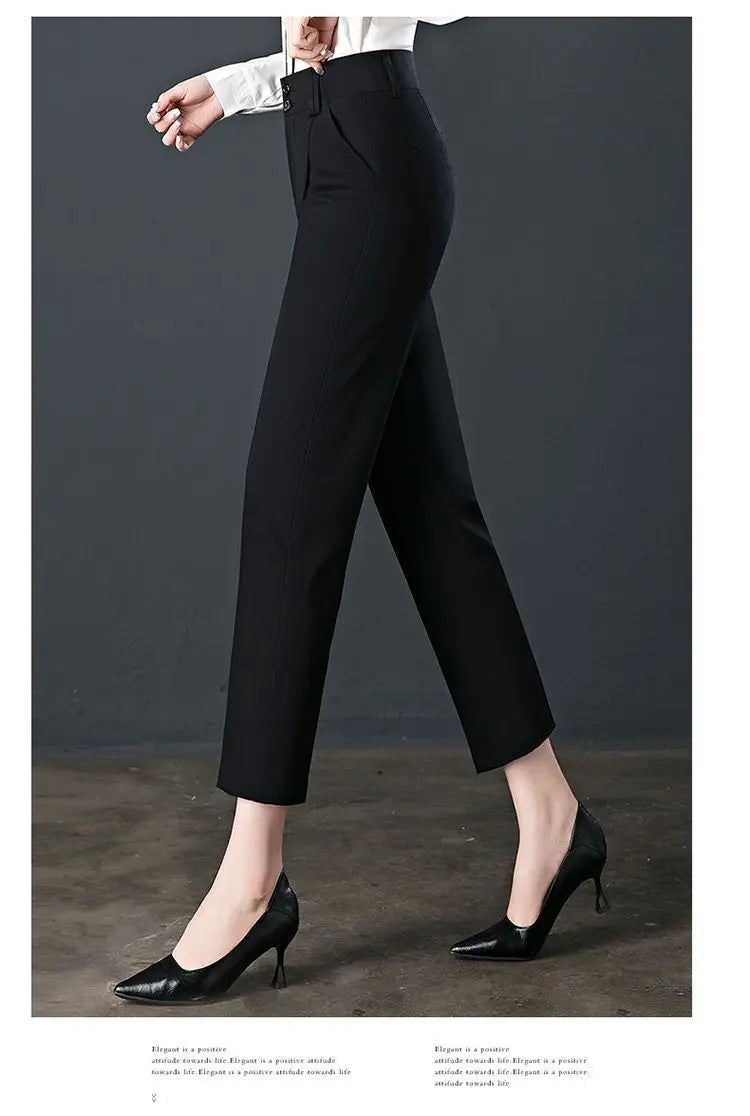 Co brandy Office Lady Fashion Slim Pencil Pants Spring Autumn New Women High Waist Elastic Solid Pocket Straight Korean Casual Trousers