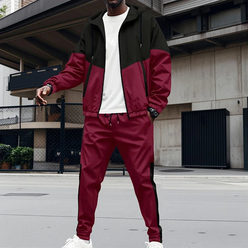 Co brandy Fashion Patchwork Tracksuits Men's Long Sleeve Hooded Jacket And Pants Two Piece Sets Spring Casual Loose Outfits Men Sports Suit