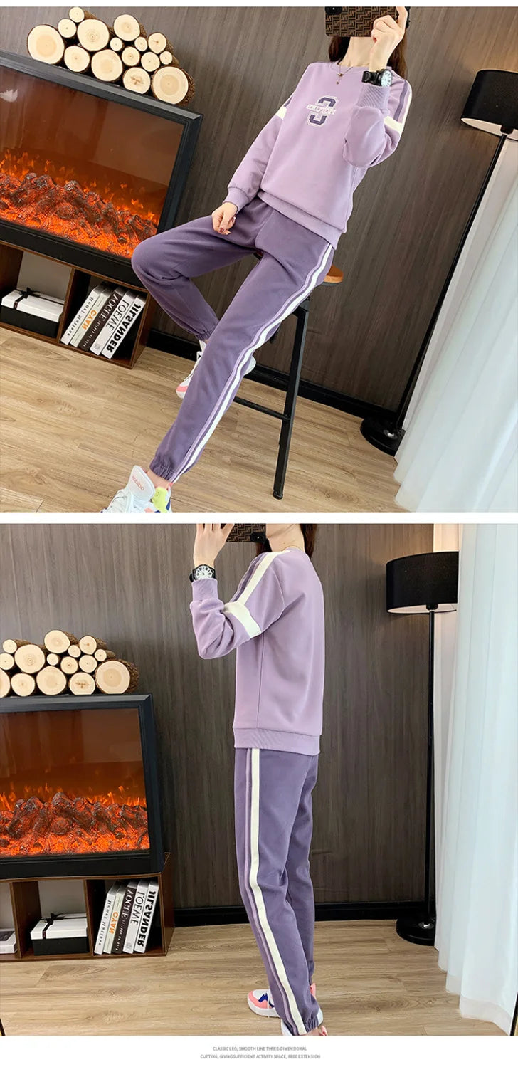 Co brandy High End Pure Cotton Casual Suit for Women's Spring and Autumn Thin 2025 Round Neck Oversized Running Suit Two Piece Set pant Set