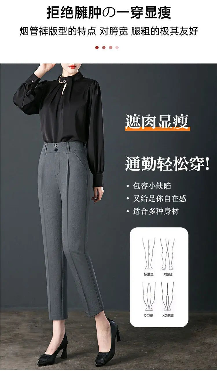 Co brandy Office Lady Fashion Slim Pencil Pants Spring Autumn New Women High Waist Elastic Solid Pocket Straight Korean Casual Trousers