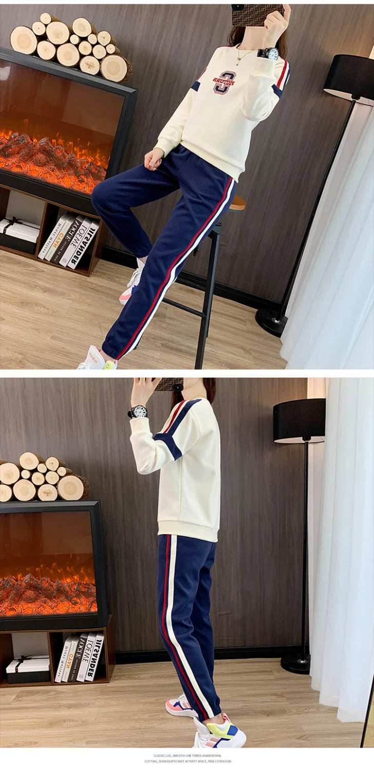 Co brandy High End Pure Cotton Casual Suit for Women's Spring and Autumn Thin 2025 Round Neck Oversized Running Suit Two Piece Set pant Set